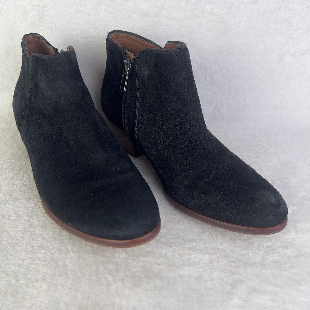 Sam Edelman Boots Womens 7.5 Black Suede Ankle Booties Block Heel Zip Casual